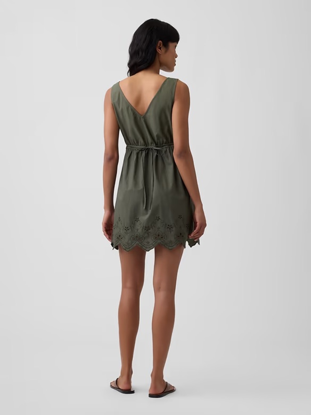 GAP Olive Eyelet-Hem V-Neck Mini Dress